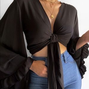 Tie up crop long sleeve top